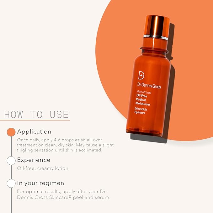 Dr Dennis Gross Vitamin C Lactic Oil-Free Radiant Moisturizer: For Dullness, Uneven Tone & Texture, Fine Lines and Occasional Dryness, 1.7 oz