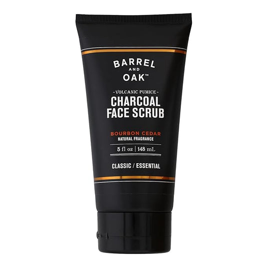 Barrel and Oak - Charcoal Face Scrub with Volcanic Pumice, Men's Exfoliating Scrub, Facial Cleanser, Removes Dead Skin, Absorbs Oil, Cleans Pores, Promotes Beard Growth, Vegan (Bourbon Cedar, 5 oz)