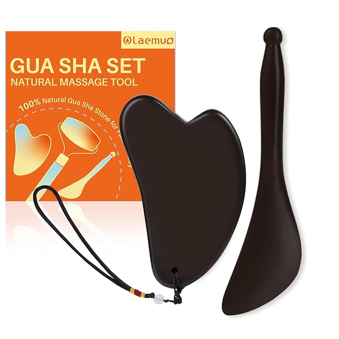 Bian Stone Gua Sha & Acupuncture Scraper, Gua-Sha Facial Body Tools Set for Reduce Puffiness, Acupuncture Scraper for Meridian Pain Relief, SinkCare Beauty Massager as Present for Women, Brown