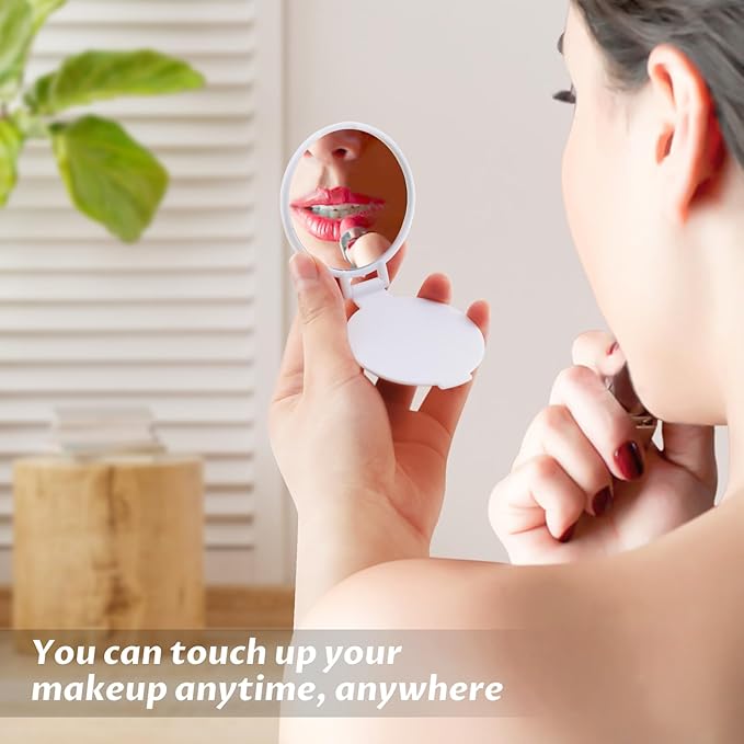 100 Pcs Compact Mirror Bulk Round Makeup Mirror for Purse Gifts Mini Round Folding Mirrors Vintage Travel Mirror Portable Makeup Pocket Mirror Small Purse Mirror with Tag and Organza Bag for Women