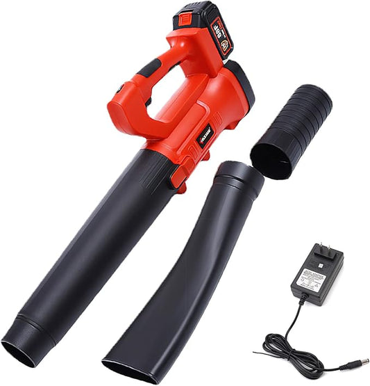 Cordless Leaf Blower, 21V 215CFM Elecrtic Leaf Blower with 4.0Ah Battery & Fast Charger, Portable Leaf Blower with 2 Section Tubes & 6 Speed Control for Blowing Leaves, Snow Debris & Dust Red