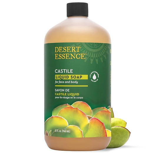 Desert Essence Castile Liquid Soap With Eco-Harvest Tea Tree Oil - 32 Fl Oz - Face & Body Cleansing - Coconut & Olive Oil - May Diminish Imperfections & Help Reduce Oil