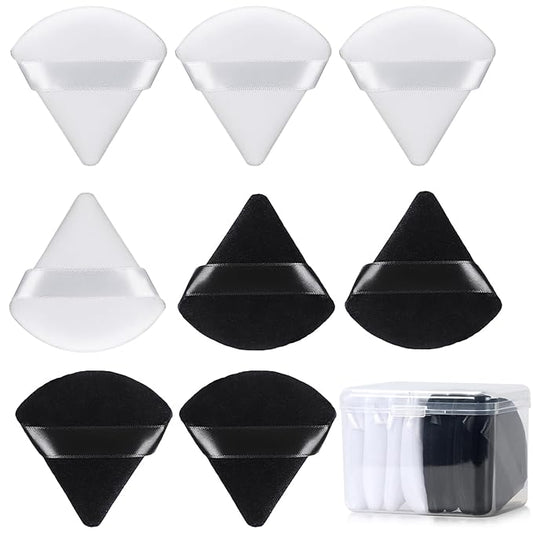 8 Pcs Cotton Powder Puff Face,JASSINS Triangle super soft Both dry and wet Makeup Setting Puff,For Concealer/Loose Powder/Body Powder/Foundation/Blush Makeup Sponge Set (Black+White)