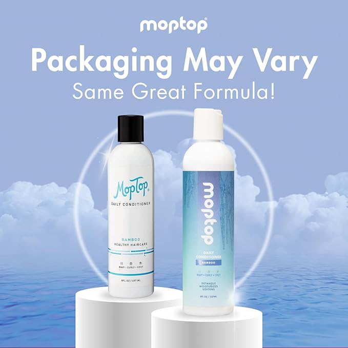 MopTop Daily Curly Hair Conditioner – Hair Moisturizer to Restore Dry, Damaged Hair & Reduce Frizz, Sulfate & Paraben Free Hair Care for All Hair Types – Wavy, Curly, Coily (Bamboo, 2pk)