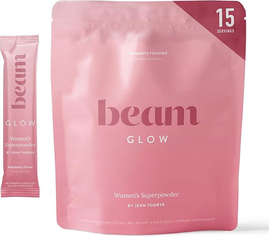 Beam Glow, Hormone Balance for Women, Thyroid Support for Women, Natural Hormone Support Powder with Selenium and Bromelain, PMS Relief, Energy, Hair Skin & Nails, Vegan, No Sugar, 15 Servings