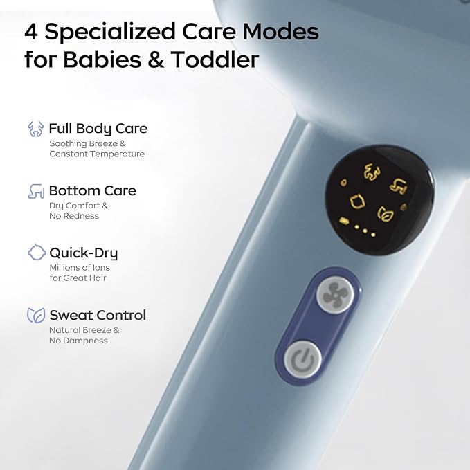 Bc Babycare Gentle Cordless Hair Dryer for Baby and Kids, Quiet Portable Mini Blow Dryer for Infant,Portable Travel Hair Dryer,Low Heat/Speed with 4 Model for Hair Diaper and Full Body (Purple)