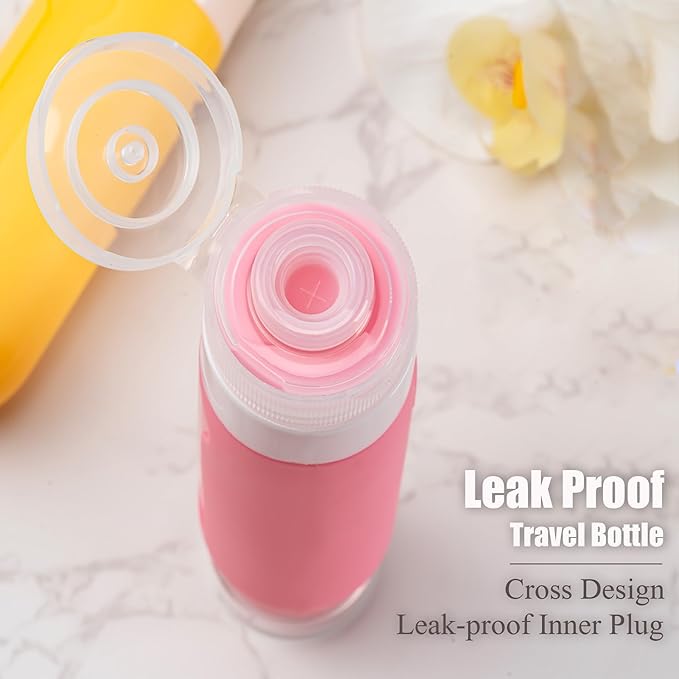 16pack Travel Bottles for Toiletries, TSA Approved LeakProof Squeezable Silicone Toiletry Containers for Shampoo, Conditioner, 3oz Portable Refillable Traveling Size Liquid Containers (16Pcs/Purple）