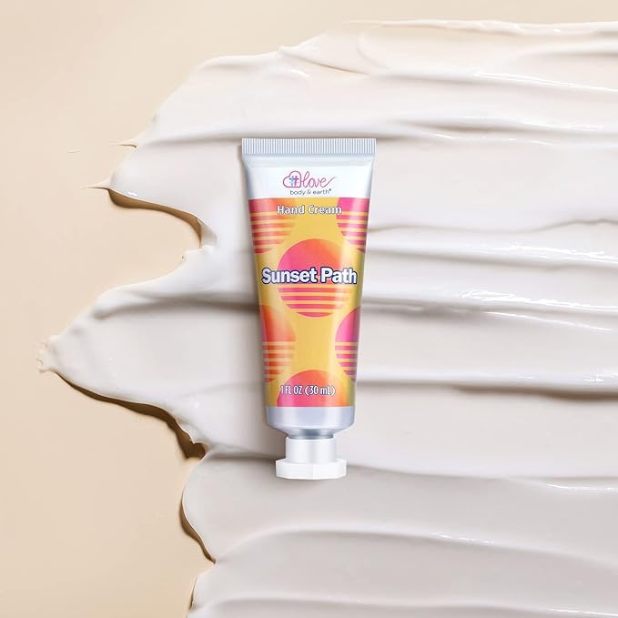 BODY & EARTH # LOVE Hand Cream Gift Set Hand Lotion with Organic Argan Oil to Nourish and Deeply Moisturize Rough Hands, 6 x 1.0 oz Travel Size Hand Lotion Cream, Gift for Women Mom Birthday Gifts