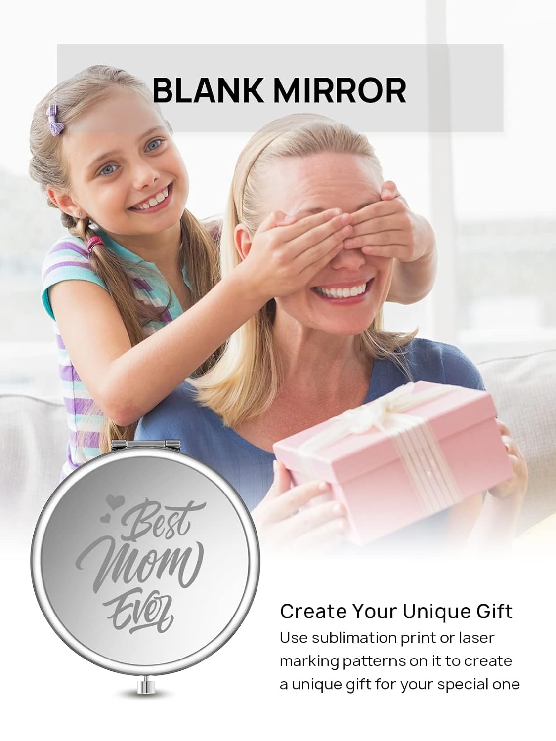 Compact Mirror Bulk, Set of 2 Double-Sided 1X/2X Magnifying Purse Pocket Makeup Mirrors(Round, Silver)