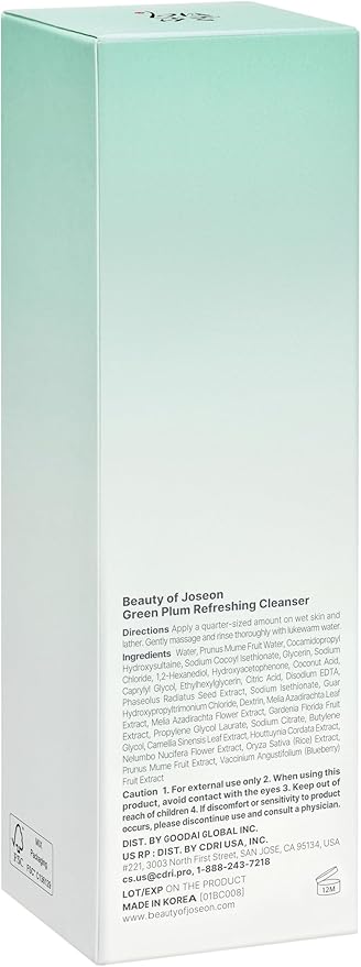 Beauty of Joseon Green Plum Refreshing Cleanser Gel Type Deep Pore Cleansing, Acne Face Wash, Blackhead Remover for All Skin Types, Korean Skincare 200ml, 6.76 fl.oz