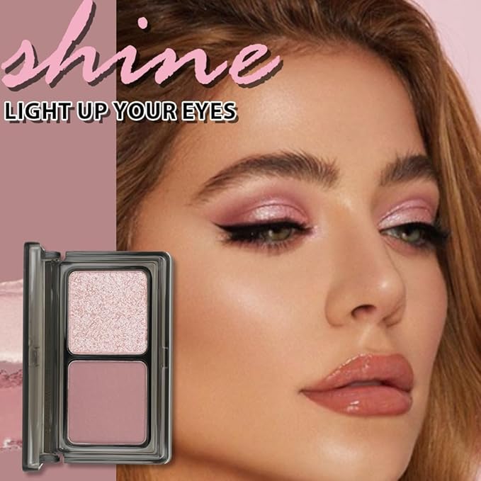 2 Color Shimmer & Matte Eyeshadow Palette Makeup, Rose matte & Champagne Pink Shimmer Shades eye shadow for Womam, Long-Lasting & Highly Pigmented, Vegan & Cruelty-Free