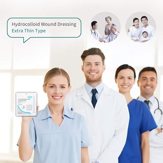 Dimora Hydrocolloid Dressing 4" x 4" for Wound Care, 10 Pcs Large Patch Bandages with Self-Adhesive for Bedsore, Burn, Blister, Acne Care, Super Absorbent for Fast Healing