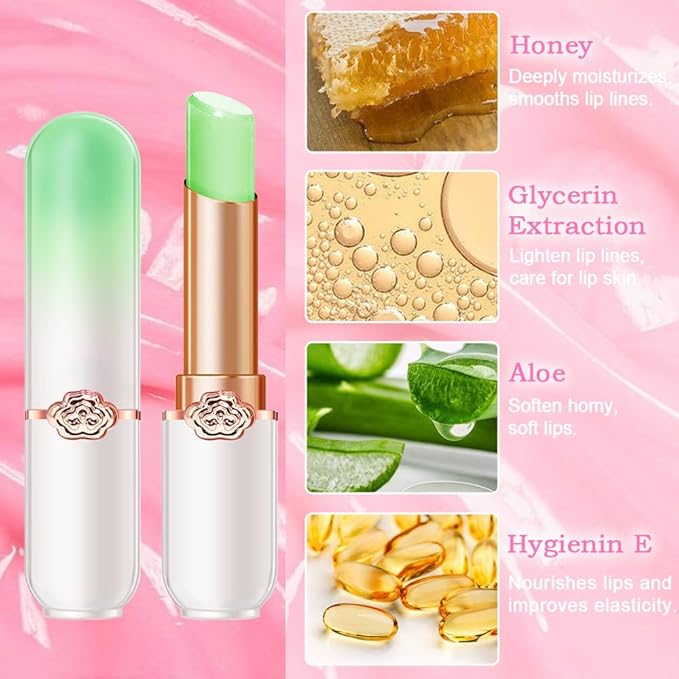 BINGBRUSH Peach Color Changing Lipstick,Moisturizer Long Lasting Lip Care Lip Balm Magic Lip Gloss Lip Tint Stain Gloss Set for Women (1pc Aloe vera)