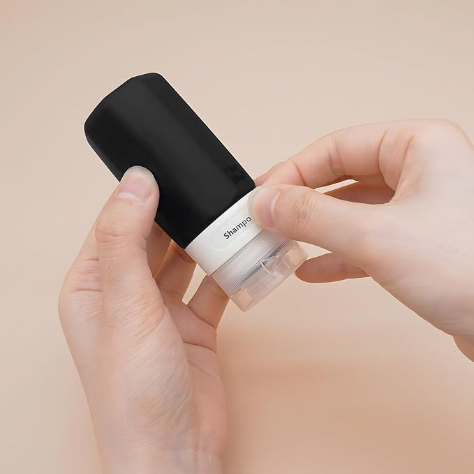 2 oz Travel Bottles, Small Travel Size Containers, TSA Approved Silicone Travel Toiletries Bottles, Shampoo and Conditioner Travel Kit for Women (Black-white)