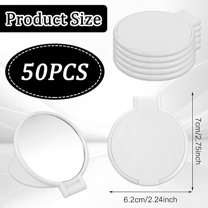 50 Pcs Round Compact Folding Portable Pocket Mirror for Purse Mini Folding Makeup Mirrors Vintage Travel Makeup Mirror for Women Daily Use (White)