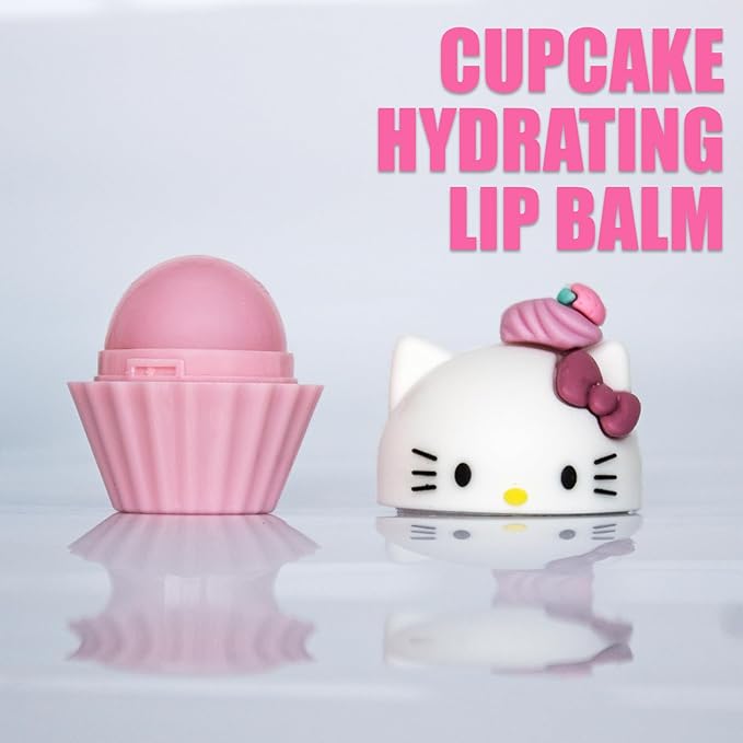 25 Glam Lux Bundle Kawaii Cupcake Scented Lip Balm Set, Hello Kitty & Friends Characters, 4 Pack, Moisturizing Formula Kuromi Melody Hydrating Yummy Scented