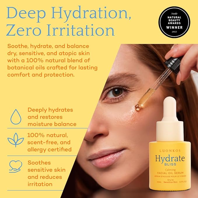 Bliss Facial Serum, Oil-Based Alternative to Vitamin C Serum for Face – Smooth Hydrating Serum with Vitamin E, Almond Oil, Squalane, Flower Extracts - For Dry and Sensitive Skin - 20ml