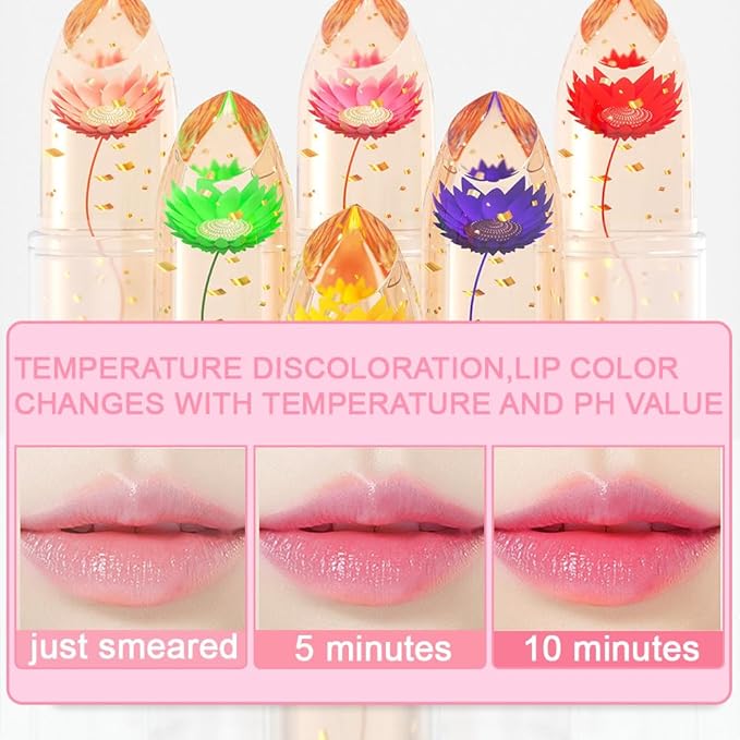BINGBRUSH Crystal Flower Jelly Color Changing Lipstick,Long Lasting Lip Care Moisturizer Lip Balm Magic Color Change Lip Gloss Lip Tint Stain Matte Makeup Lipstick (04#Yellow flower)