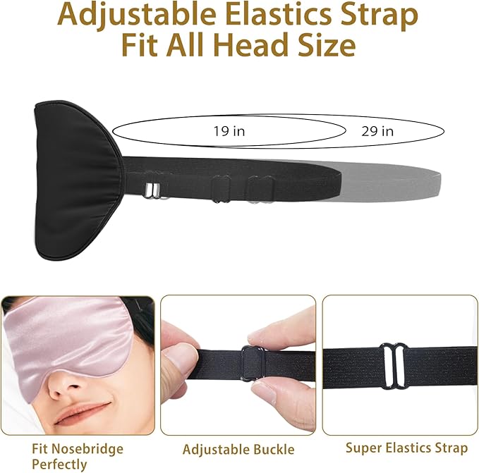 4 Pack Silk Sleep Mask - 100% Blackout, Zero Eye Pressure, Blindfold with Adjustable Strap, Super Soft Travel Eye Covers (Black, Pink, Blue, Purple)