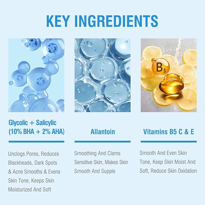 10% Glycolic Acid + 2% Salicylic Acid Peel Pads - BACHERI Resurfacing Pads For Face with Vitamins B5, C & E, Allantoin - Exfoliating Facial Peel for Dark Spots, Blackhead, Acne, 55 Pcs