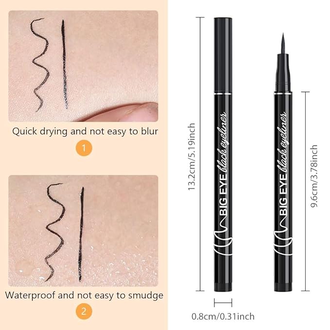 12-Pieces Matte Liquid Eyeliner Pens Set, Eye Ink Liner Makeup, Quick Drying, Smudge-Resistant, Vegan Formula (Pack of 12) (Black)