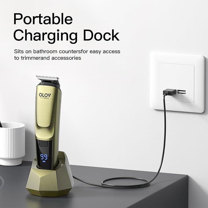 Beard Trimmer for Men, 17-in-1 Mens Grooming Kit with 6 Trimmer Heads, Cordless Hair Clippers Rechargeable with Charging Dock, IPX7 Waterproof Wet Dry Use for Body Face Nose & Mustache