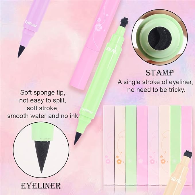 8 Pcs Double-Side Black Liquid Eyeliner Stamp Pens Set,Triangle Wing Eye Tail Cat Eye Stamp Makeup, Long Lasting Liquid Eye Liner,Waterproof & Smudgeproof Makeup (Black-1, 8Pack)