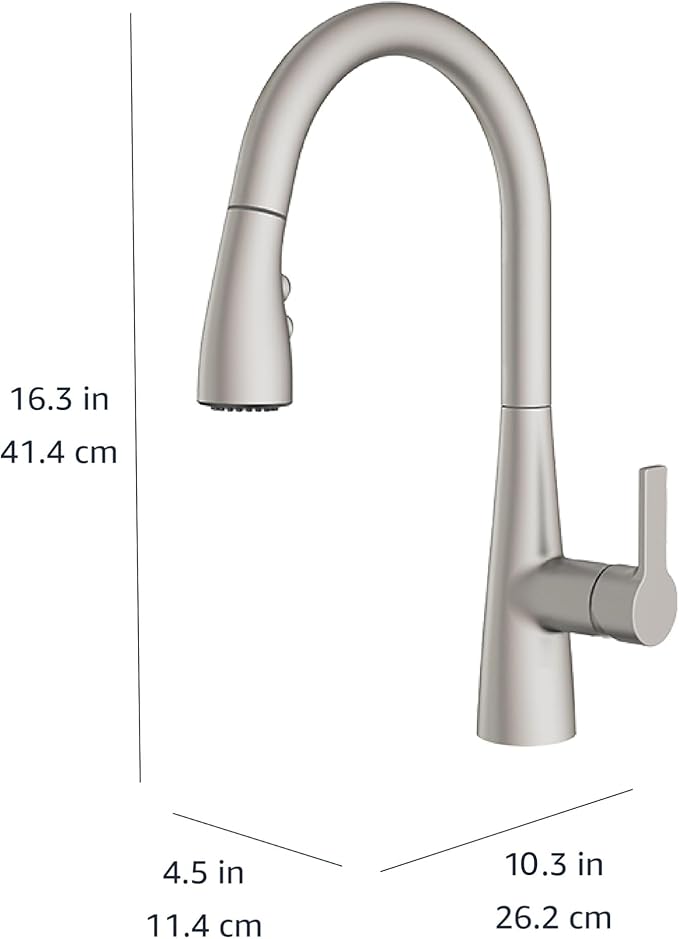 Amazon Basics Kitchen Faucet, Pull-Down Sink with Fast Mount, Spot-Free Stainless Finish, 1-Pack