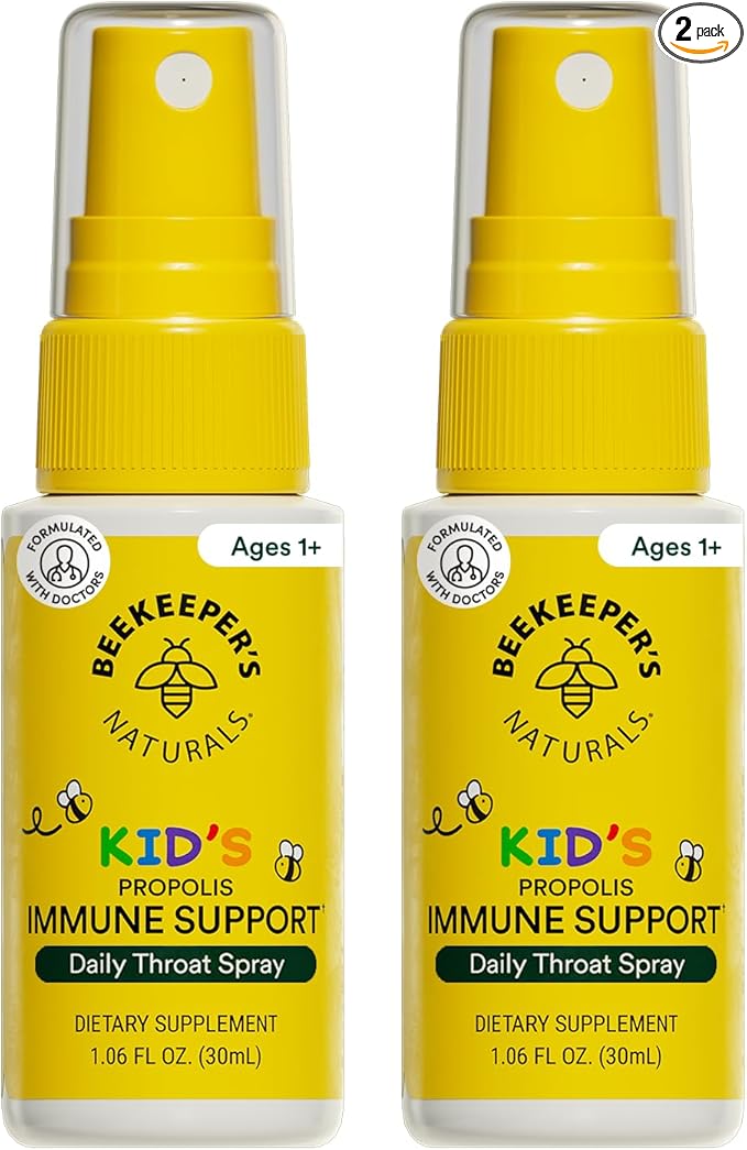Beekeeper's Naturals Kids Propolis Throat Spray 95% Bee Propolis Extract - Natural Immune Support & Sore Throat Relief, Antioxidants & Gluten-Free, 1.06 oz (Pack of 2)