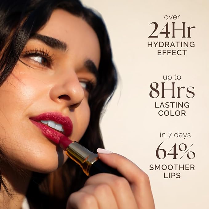 𝗘𝘀𝘀𝗲𝗻𝗰𝗲 𝗼𝗳 𝗔𝗿𝗴𝗮𝗻 Deep Moisturizing, Long Lasting Lipstick & Hydrating Lip Care in One with 100% Pure Organic Argan Oil, Shea Butter, Jojoba Oil & Aloe Vera - Teaberry