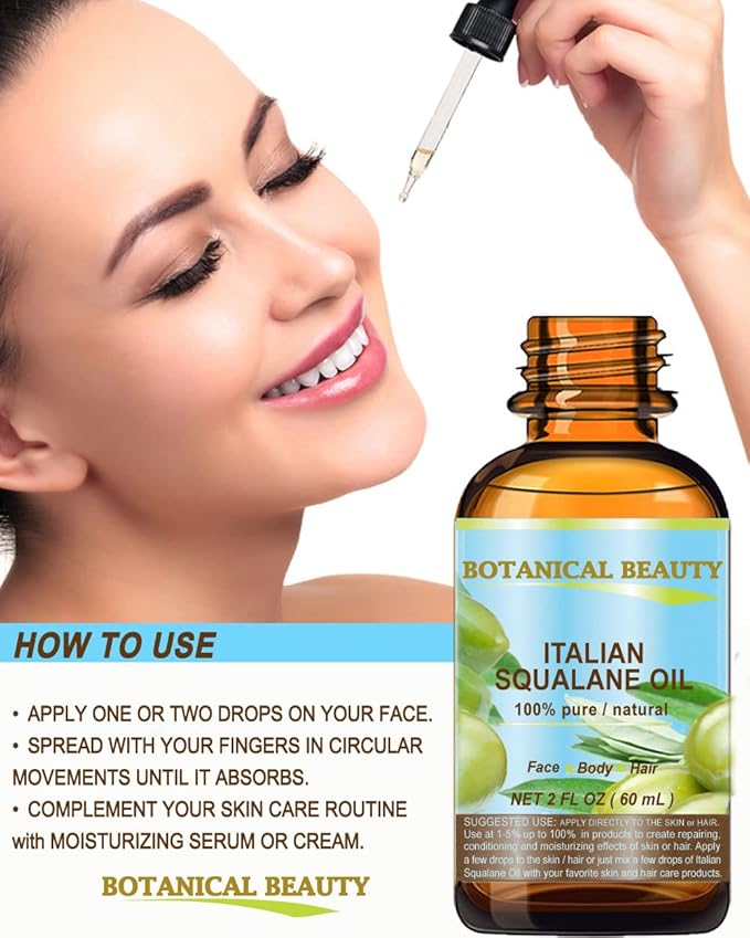 Botanical Beauty SQUALANE Italian Olive. 100% Pure/Natural/Undiluted Oil. 1 fl.oz- 30ml. 100% Ultra-Pure Moisturizer for Face, Body & Hair. Reliable 24/7 skincare protection