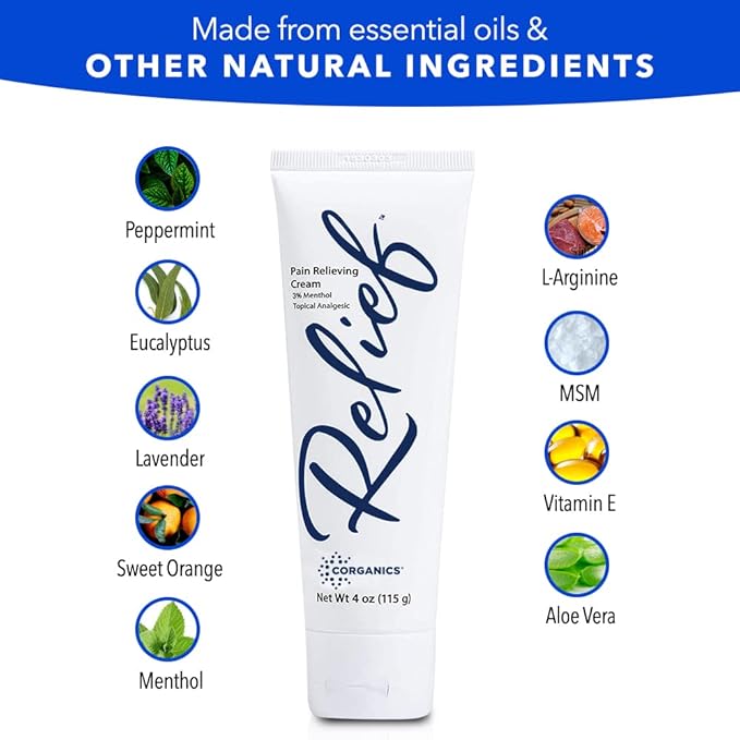 Topical Pain Relief Cream Natural Essential Oil Based Knee Joint Back Leg Feet Foot Hands Arthritis - Tube, 4 oz.