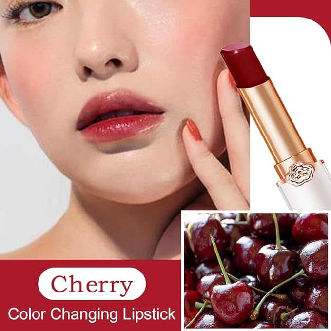 BINGBRUSH Peach Color Changing Lipstick,Moisturizer Long Lasting Lip Care Lip Balm Magic Lip Gloss Lip Tint Stain Gloss Set for Women (1pc Cherry)