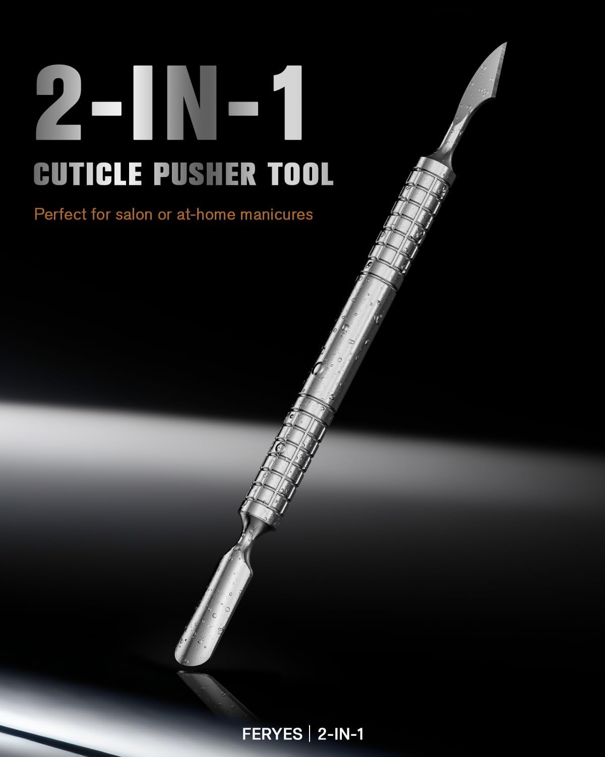 2025 Upgraded Dual Head Cuticle Pusher Remover Tool - Curved & Chisel Edge Stainless Steel, Ergonomic Non-Slip Handle for Professional Salon & Home Manicure Nail