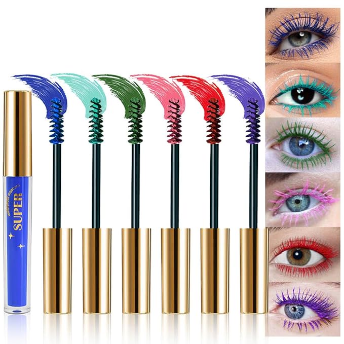 Colored Mascara for Eyelashes, Voluminous Colorful Mascara Set, Pink Purple Blue Green Red Teal Lash Pack - Lengthening, Defining, Curling, Multiplying Formula, Cruelty-Free & Waterproof