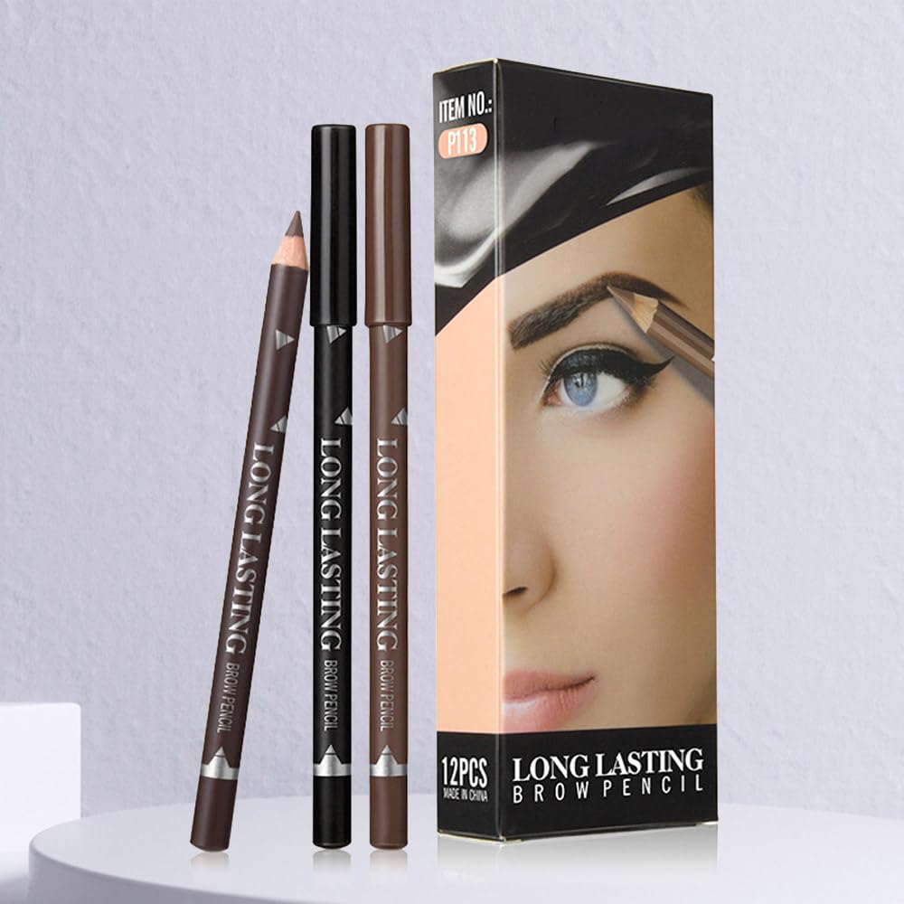 12Pcs Eyebrow Pencils for Women, Wooden Hard-Core Brown Eyebrow and Eyeliner Pencil, Long Lasting Waterproof and Sweat-Proof, Beginner Makeup Brow Pencil, Create a Natural Eye Brow Makeup