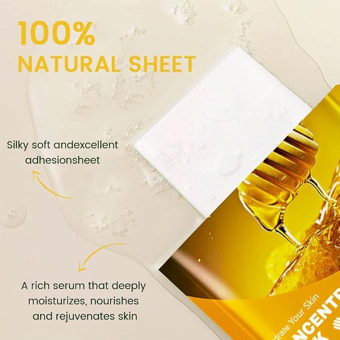 8 Pack Honey Face Sheet Mask Skincare,Hydrating Face Mask For Sensitive Skin,Moisturize,Soothing,Nourish for All Skin Types,Natural Spa Party Facial Mask Skincare Set for Women Men Girls
