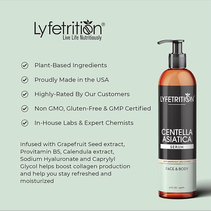 Centella Asiatica Cica Serum - 12 Fl Oz Large Bottle - Anti-Aging Face Serum for Sensitive Skin Cream - Boosts Collagen Production Younger Skin