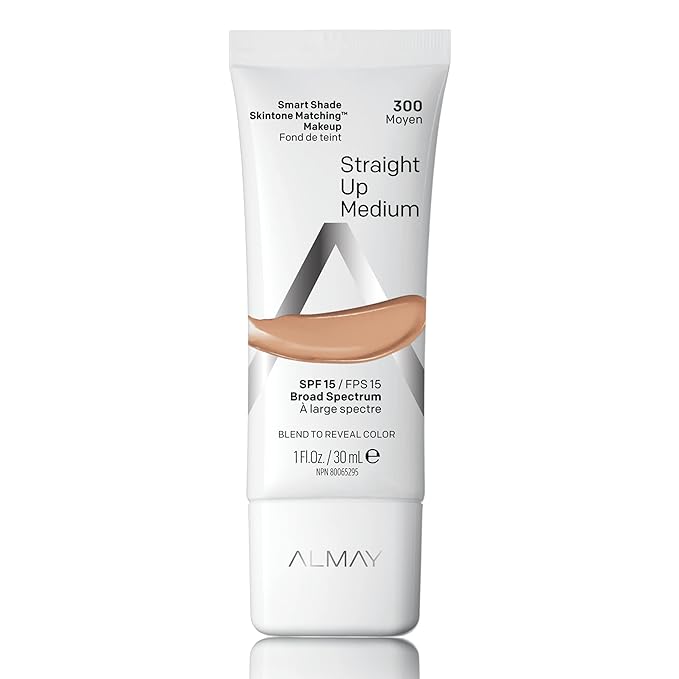 Almay Skintone Matching Foundation, Smart Shade Face Makeup with SPF 15, Hypoallergenic, Oil-Free, Dermatologist-Tested, 300 Straight Up Medium, 1 fl oz