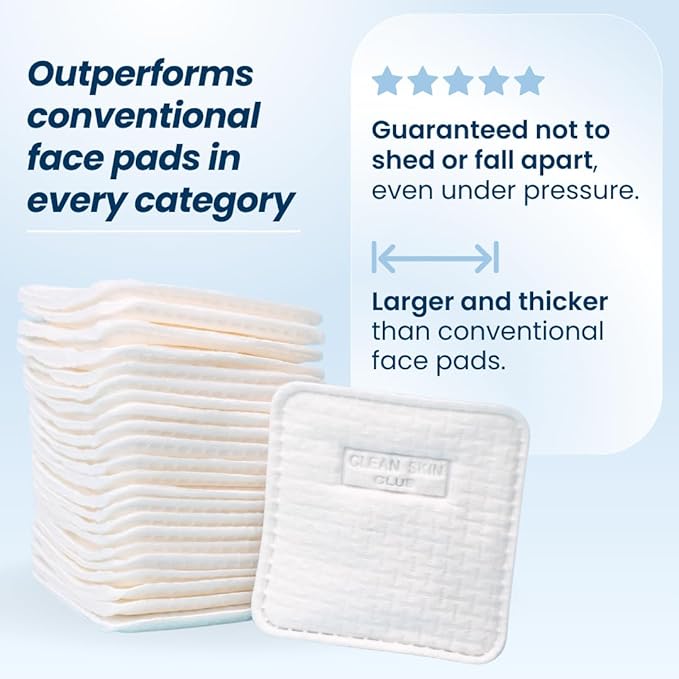 Clean Skin Club Clean² Pads 2.0 [New & Improved Edges] Guaranteed Not to Shed & Tear Face Pads, Unique Triple Layers, Textured & Ultra Soft Side, Organic Disposable Cotton, Pair with Makeup Remover