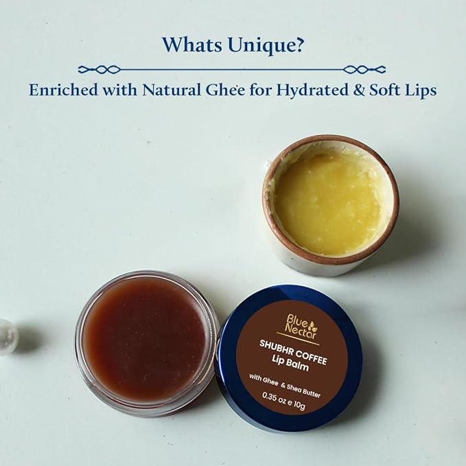 Blue Nectar Natural Hydrating Coffee Lip Balm with Organic Ghee for Dry Cracked Lips | Ayurvedic Lip Gloss with Herbal Clean Ingredients (0.35 oz, 10 Herbs)