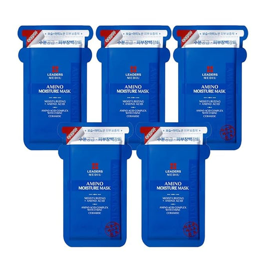 Amino Moisture Hydrating Facial Sheet Mask | Natural Mineral Water, Hyaluronic Acid, Ceramide | Anti-Aging, Soothes Dry Skin, Enhances Elasticity (5 Sheets)