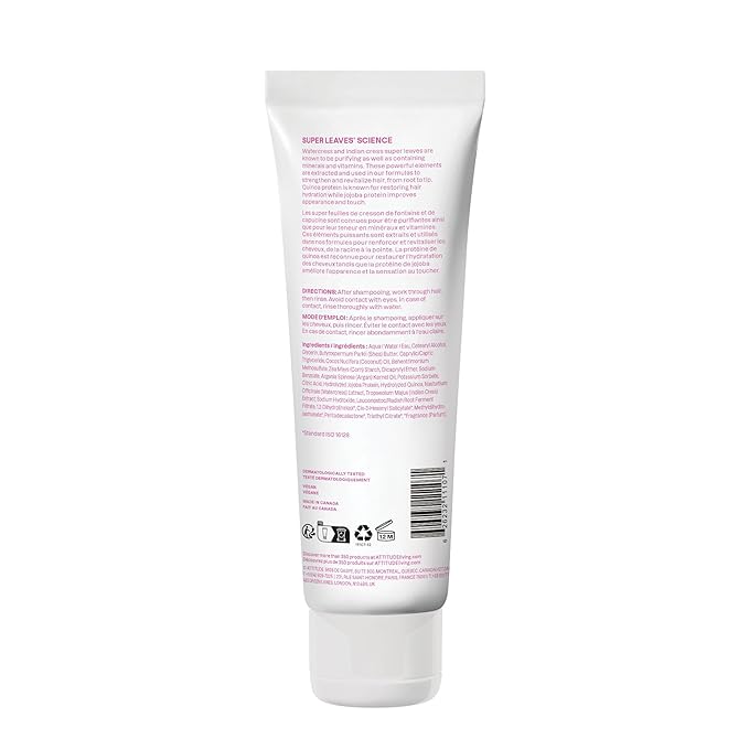 ATTITUDE Moisture Rich Hair Conditioner, For Dry and Damaged Hair, Naturally Derived Ingredients, Vegan Detangler, Dermatologiocally Tested, Quinoa and Jojoba, 8 Fl Oz