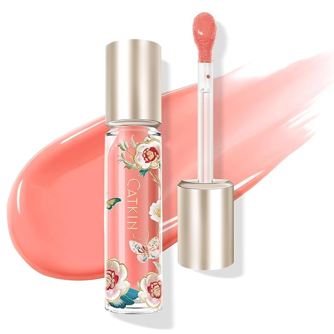 Catkin Lip Plumper Gloss, Tinted Lip Serum with Hyaluronic Acid & Jojoba Oil, Non-sticky Volumizing Hydrating Formula for a High Shine Maximum 3D Look, Plump & Soft Lips 0.12 Fl Oz - C08 Fire Opal