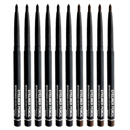 10PCS Automatic Waterproof Inner Eyeliner, Eyeshadow & Eyebrow Pencil – Multi-Use Cream Pen for Liner, Shadow & Brows (6*Black+4*Brown)