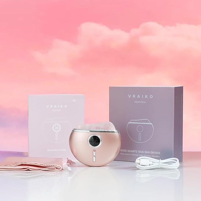 AlpenGlow Electric Gua Sha Device, Rose Quartz Gua Sha Facial Tools with Heat and Vibration, Gua Sha Face Massager for Lymphatic Drainage, Lift, Puffiness, Rejuvenation Natural Glow (Rose Gold)