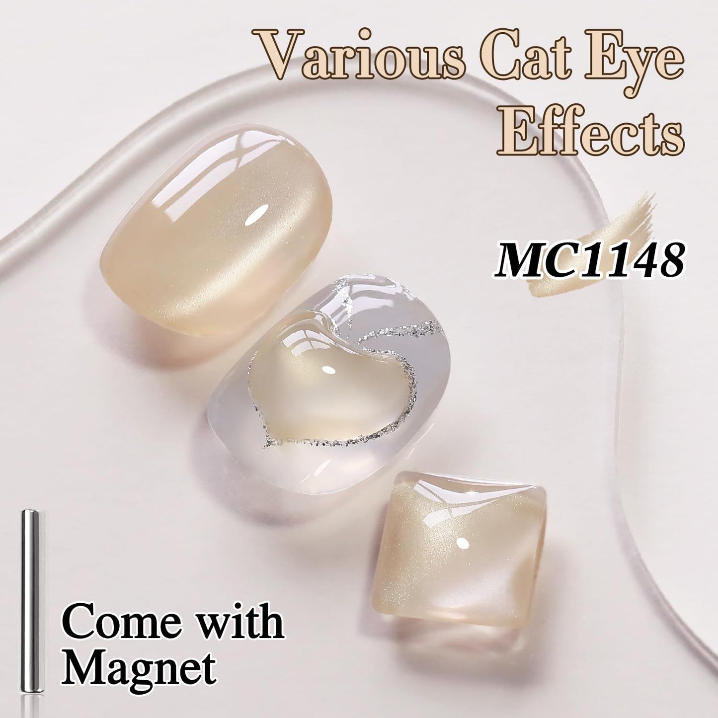 Double Rhythm 0.5 Oz Cat Eye Gel Polish with Magnet Same Color Same Bottle Holographic Glitter Shimmer Translucent Color Salon 15 ML Magnetic Nail Art (Pale Nude-MC1148)