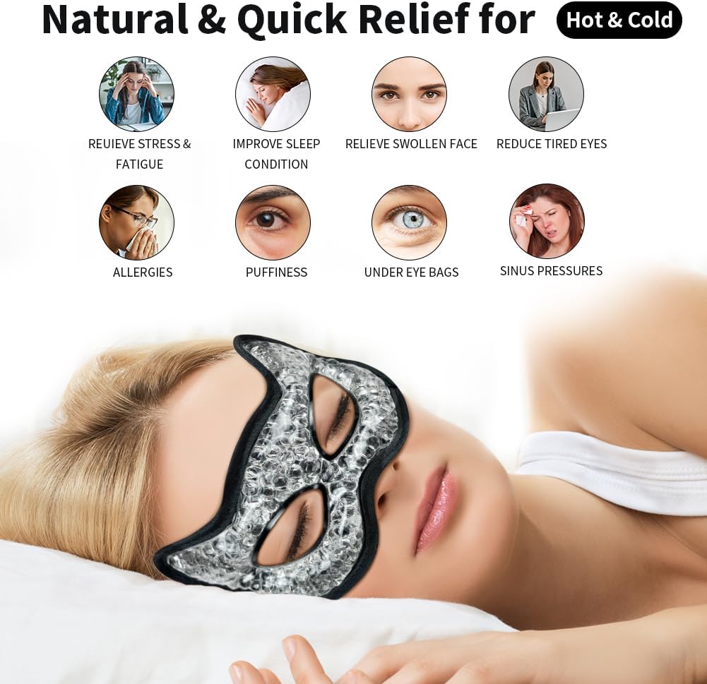 Cooling Eye Mask, Gel Eye Mask Hot Cold Use, Cold Eye Mask for Puffy Eyes, Dry Eyes, Headaches, Migraines, Sinus, Dark Circles (2 Black)
