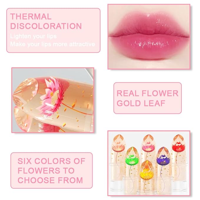 BINGBRUSH Crystal Flower Jelly Color Changing Lipstick,Long Lasting Lip Care Moisturizer Lip Balm Magic Color Change Lip Gloss Lip Tint Stain Matte Makeup Lipstick (04#Yellow flower)