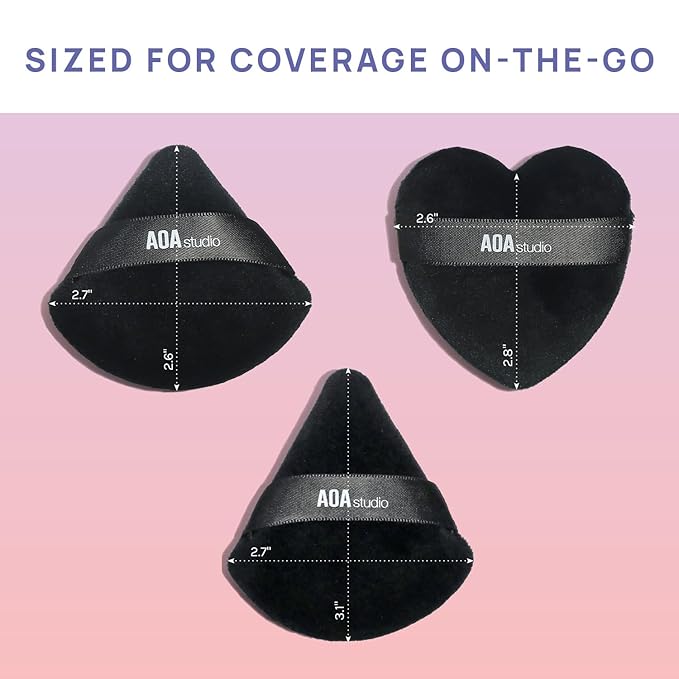 AOA Studio Velvet Puffs Makeup Puff Set of 6 Loose Powder Body Powder, Velour Makeup Blender Sponge Foundation Blending Sponges Set Beauty Makeup Tools(Black/Peach) (Small black/Big black/Heart black)